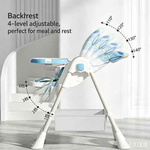🌈Foldable Baby High Chair with Reclining Backrest, Multi-functional Infant Dining Chair, Adjustable Seat for Sitting & Lying