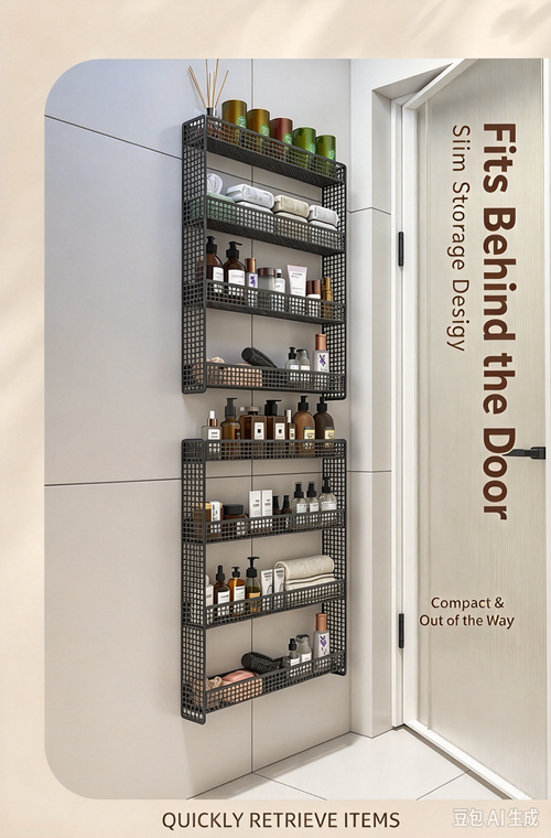 No Drill Over The Door Bathroom Storage Rack, Slim Narrow Gap Wall Mount Multi-Tier Organizer, Wall Hanging Bathroom Shelf for Cabinet Side & Small Space