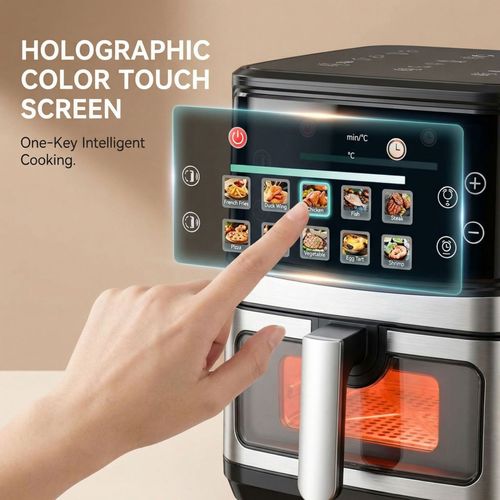 12L Large Visible Air Fryer Oven, HD Color Touch Screen, Full Stainless Steel Inner, Multi-function Oil-Free Cooker, UK Plug 220V 50Hz