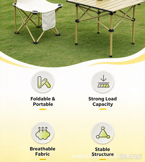 Folding Camping Table and Chairs Set, Portable Roll Up Egg Roll Table, Outdoor Picnic Camping Full Equipment Kit for BBQ, Travel, Market Stall（1 Table +4 Chairs）