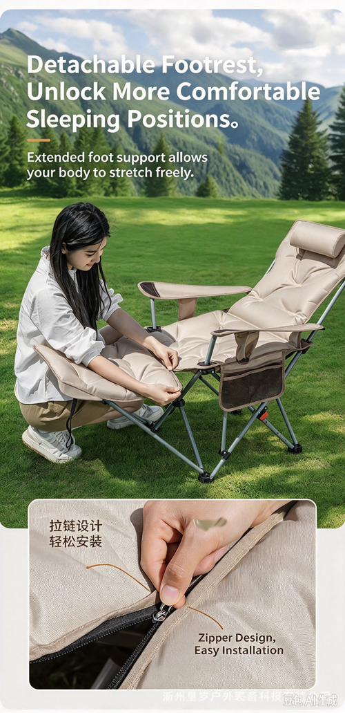 Portable Folding Moon Chair for Outdoor, Padded Thickened Camping Beach Lounge Chair, Reclining Nap Chair for Office & Camping