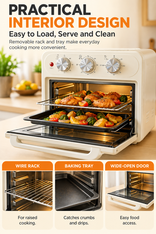 🔥 25L Large Capacity Air Fryer Oven – 1300W Power | Adjustable Temperature | 60-Minute Timer | Perfect for Family Cooking