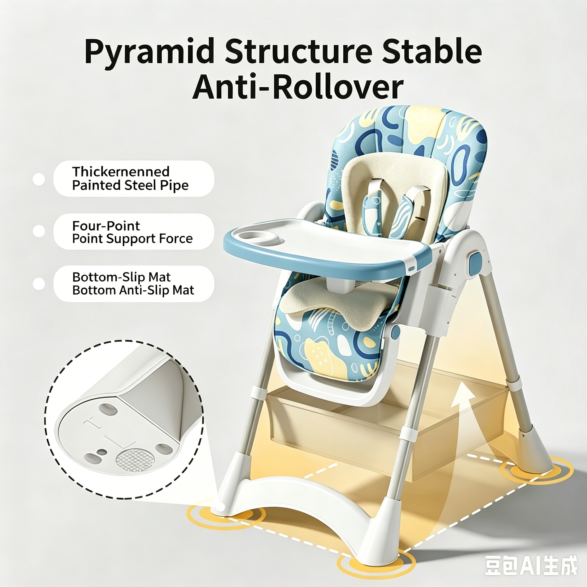 🌈Foldable Baby High Chair with Reclining Backrest, Multi-functional Infant Dining Chair, Adjustable Seat for Sitting & Lying