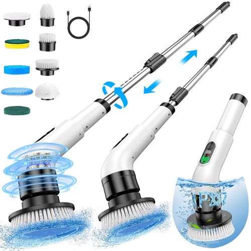 Multifunctional Wireless Electric Cleaning Brush with Digital Display, Telescopic Auto-Cleaning Scrubber for Bathroom & Bathtub, Household Cleaning Tool