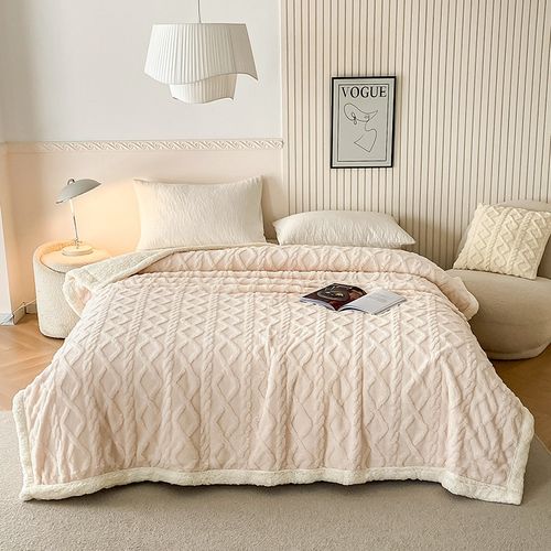 Solid Color Taffeta Flannel Blanket, Jacquard Double Layer Throw, Lamb Fleece & Flannel Blanket, Anti-Static Warm Cozy Blanket for Home Sofa & Bed（180*200cm）