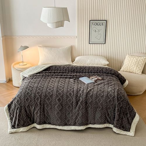 Solid Color Taffeta Flannel Blanket, Jacquard Double Layer Throw, Lamb Fleece & Flannel Blanket, Anti-Static Warm Cozy Blanket for Home Sofa & Bed（180*200cm）