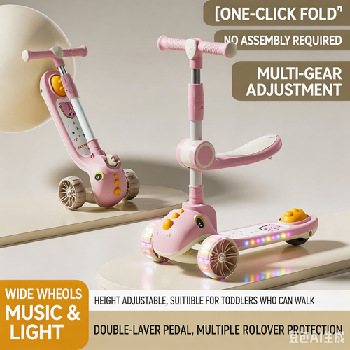 3-in-1 Foldable Kids Scooter with Seat, for Boys & Girls Ages 1–10, Ride & Slide Toddler Balance Scooter