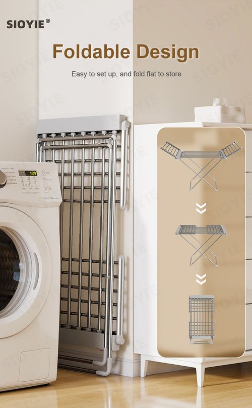 Foldable Electric Heating Clothes Drying Rack, Indoor Portable Heated Garment Dryer, Floor Standing Laundry & Towel Drying Rack for Home Use