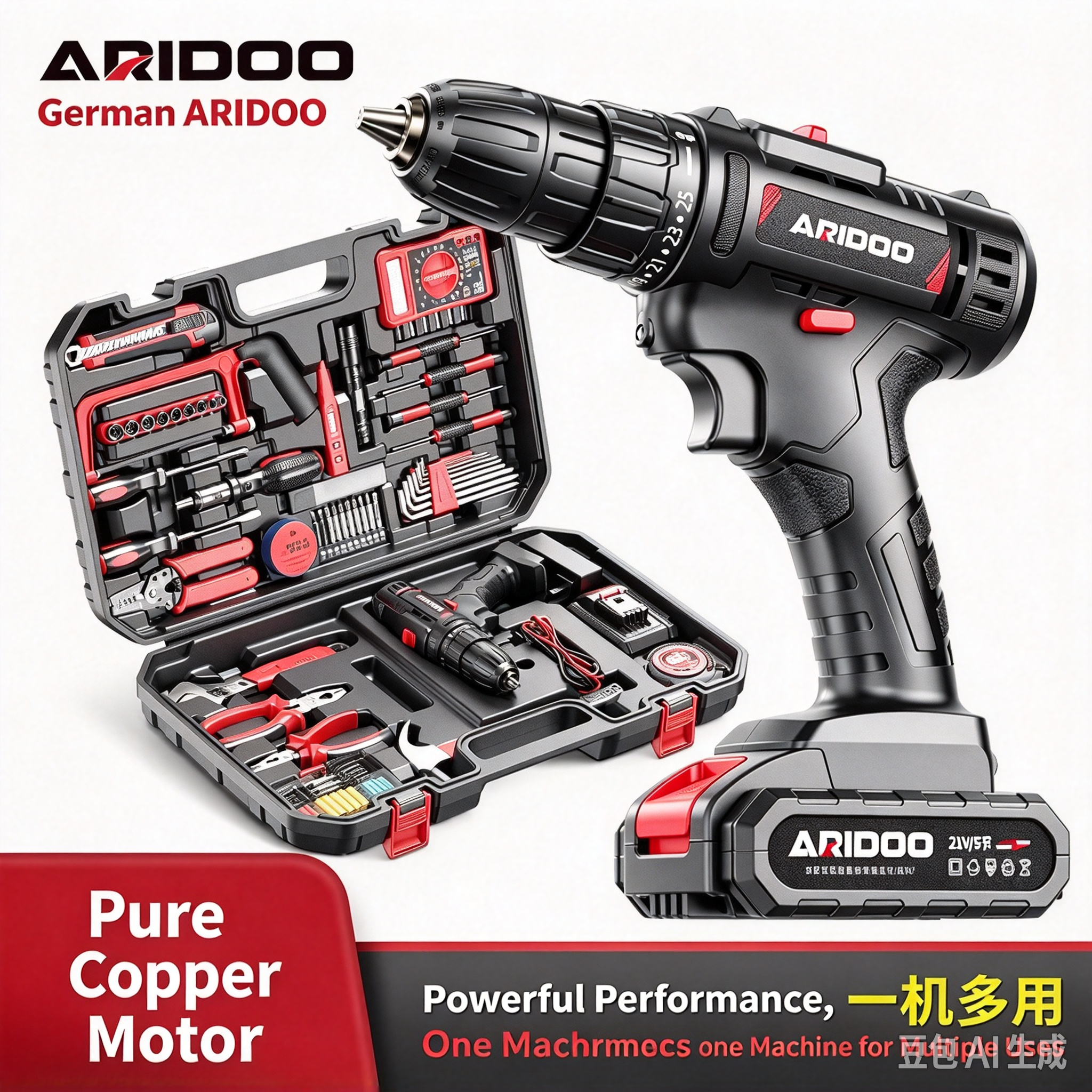 Multifunctional Rechargeable Cordless Drill Driver Set, Lithium Battery Pistol Grip Electric Screwdriver, Portable Power Tool Kit for Household Drilling, Wood & Metal DIY Projects
