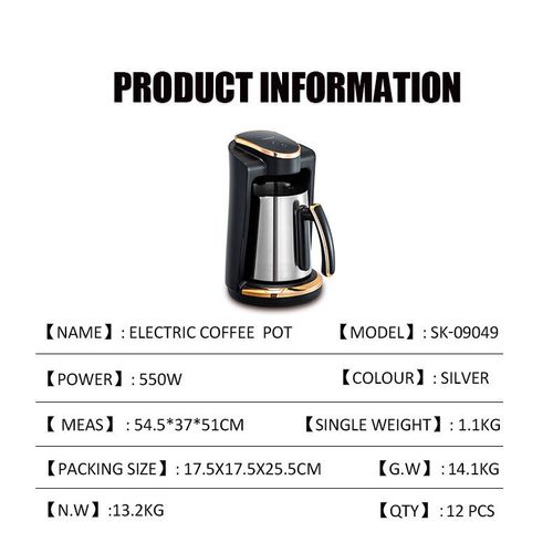 ☕ SOKANY SK-09049 Electric Turkish Coffee Maker | 550W Fast Heating | 250ML Stainless Steel Coffee & Tea Pot