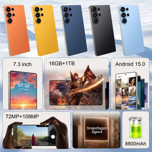 New White Label S26Ultra Budget Smartphone | 7.3 Inch Ultra Big Screen | 16GB+1TB Mass Memory | 8800mAh Super Large Battery | 12 Core High Speed Chip | 72MP+108MP Clear Camera Dual SIM Unlocked Cheap Android Mobile Phone, Not Samsung Original Device