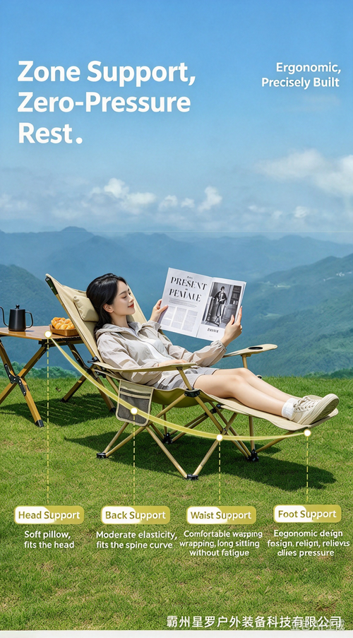 Portable Folding Moon Chair for Outdoor, Padded Thickened Camping Beach Lounge Chair, Reclining Nap Chair for Office & Camping