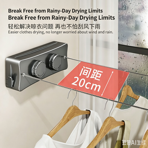 ✨Retractable Invisible Clothesline, Double Wire 304 Stainless Steel Washing Line, No Drill & Drill Mount Adjustable Clothes Drying Rope, Heavy Duty Anti-Sag Indoor Outdoor Laundry Line