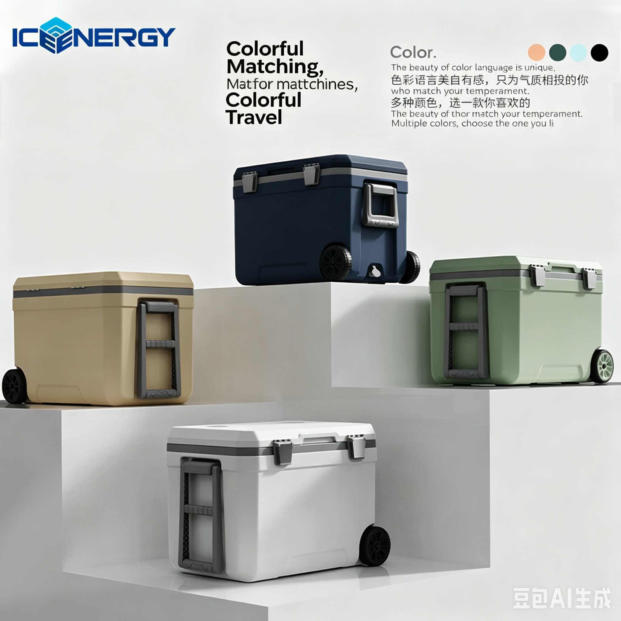 45L Outdoor Wheeled Cooler Box with Pull Handle for Car & Camping