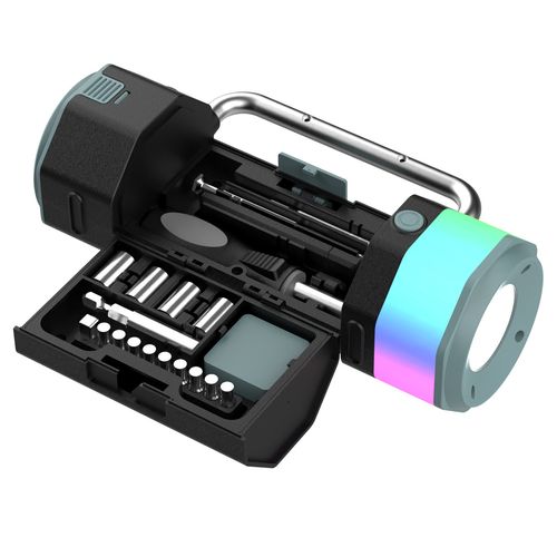 Multifunctional RGB Flashlight DK-109, Car Emergency Tool Kit with Screwdriver Set, Waterproof Camping LED Work Light with Compass & Alarm SOS Light