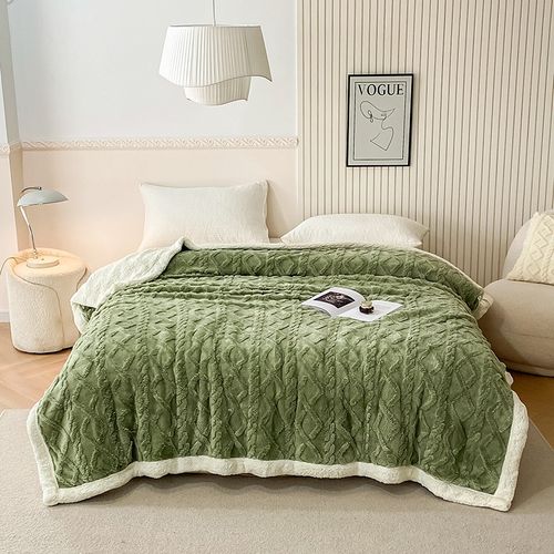 Solid Color Taffeta Flannel Blanket, Jacquard Double Layer Throw, Lamb Fleece & Flannel Blanket, Anti-Static Warm Cozy Blanket for Home Sofa & Bed（180*200cm）