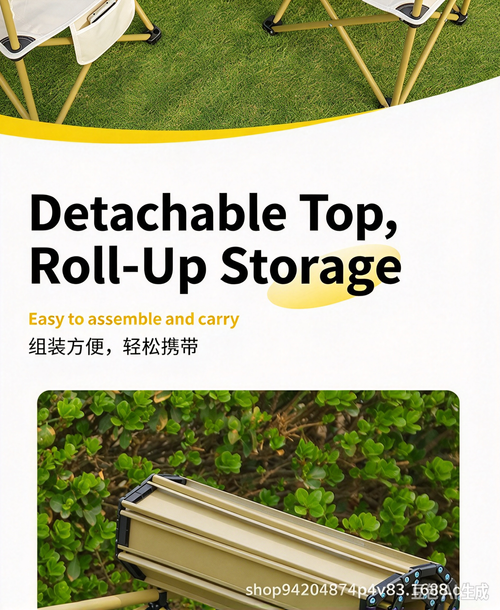 Folding Camping Table and Chairs Set, Portable Roll Up Egg Roll Table, Outdoor Picnic Camping Full Equipment Kit for BBQ, Travel, Market Stall（1 Table +4 Chairs）