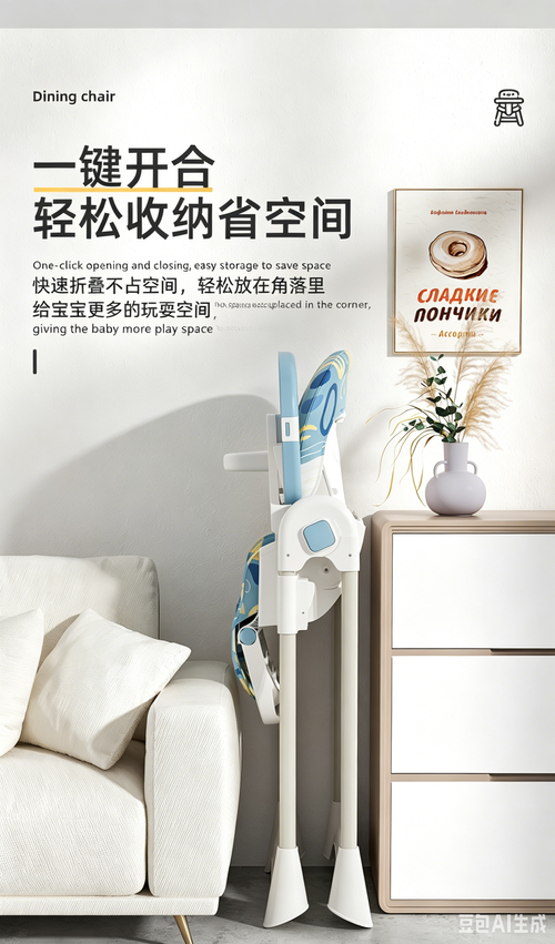 🌈Foldable Baby High Chair with Reclining Backrest, Multi-functional Infant Dining Chair, Adjustable Seat for Sitting & Lying