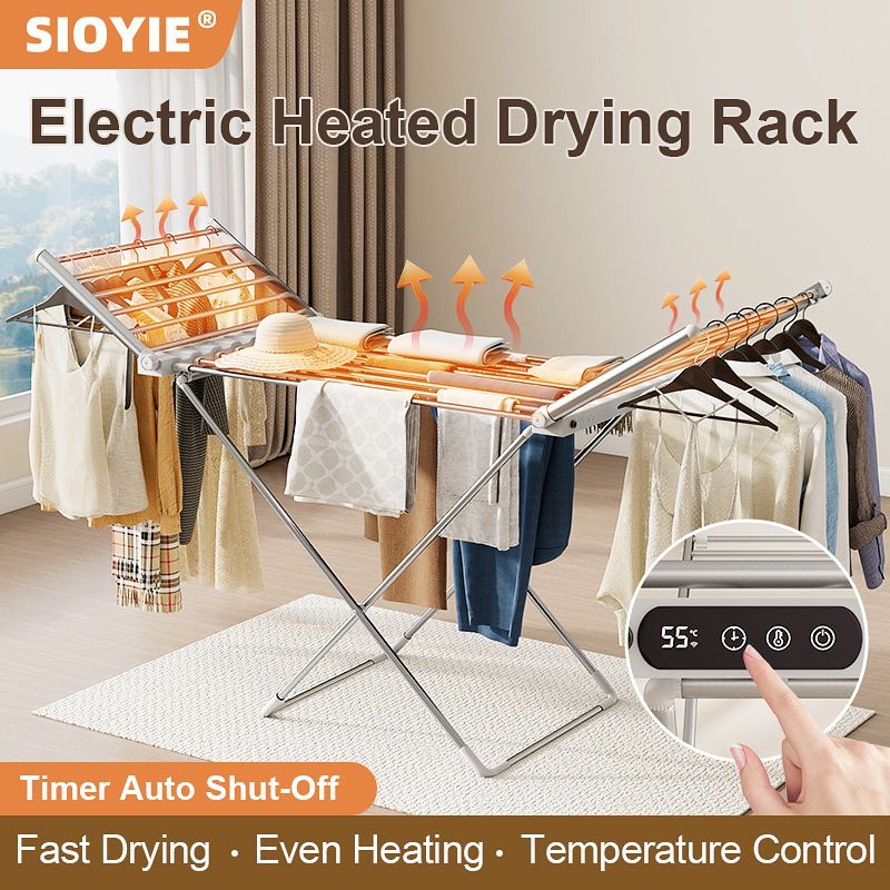 Foldable Electric Heating Clothes Drying Rack, Indoor Portable Heated Garment Dryer, Floor Standing Laundry & Towel Drying Rack for Home Use