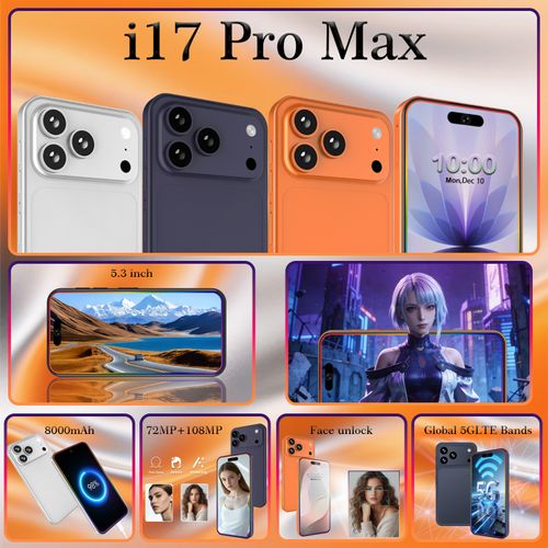 New Mini i17 Pro Max White Label Smart Phone 5.3 HD Screen 3GB+64GB Storage Android 15 72MP 108MP Dual Camera Dual SIM Unlocked Cheap Mini Mobile Phone (Non-Apple)