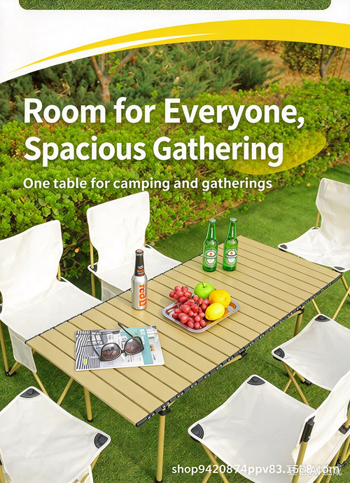 Folding Camping Table and Chairs Set, Portable Roll Up Egg Roll Table, Outdoor Picnic Camping Full Equipment Kit for BBQ, Travel, Market Stall（1 Table +4 Chairs）