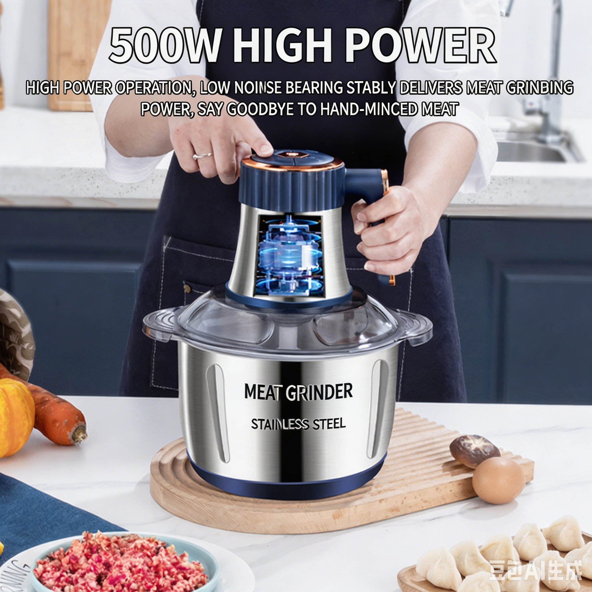 Stainless Steel Meat Grinder Vegetable Chopper High Power Food Processor