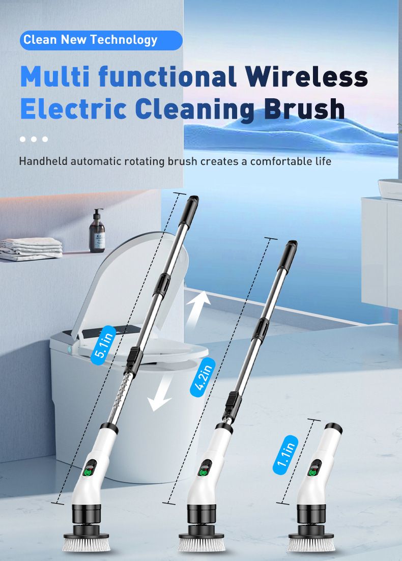 Multifunctional Wireless Electric Cleaning Brush with Digital Display, Telescopic Auto-Cleaning Scrubber for Bathroom & Bathtub, Household Cleaning Tool