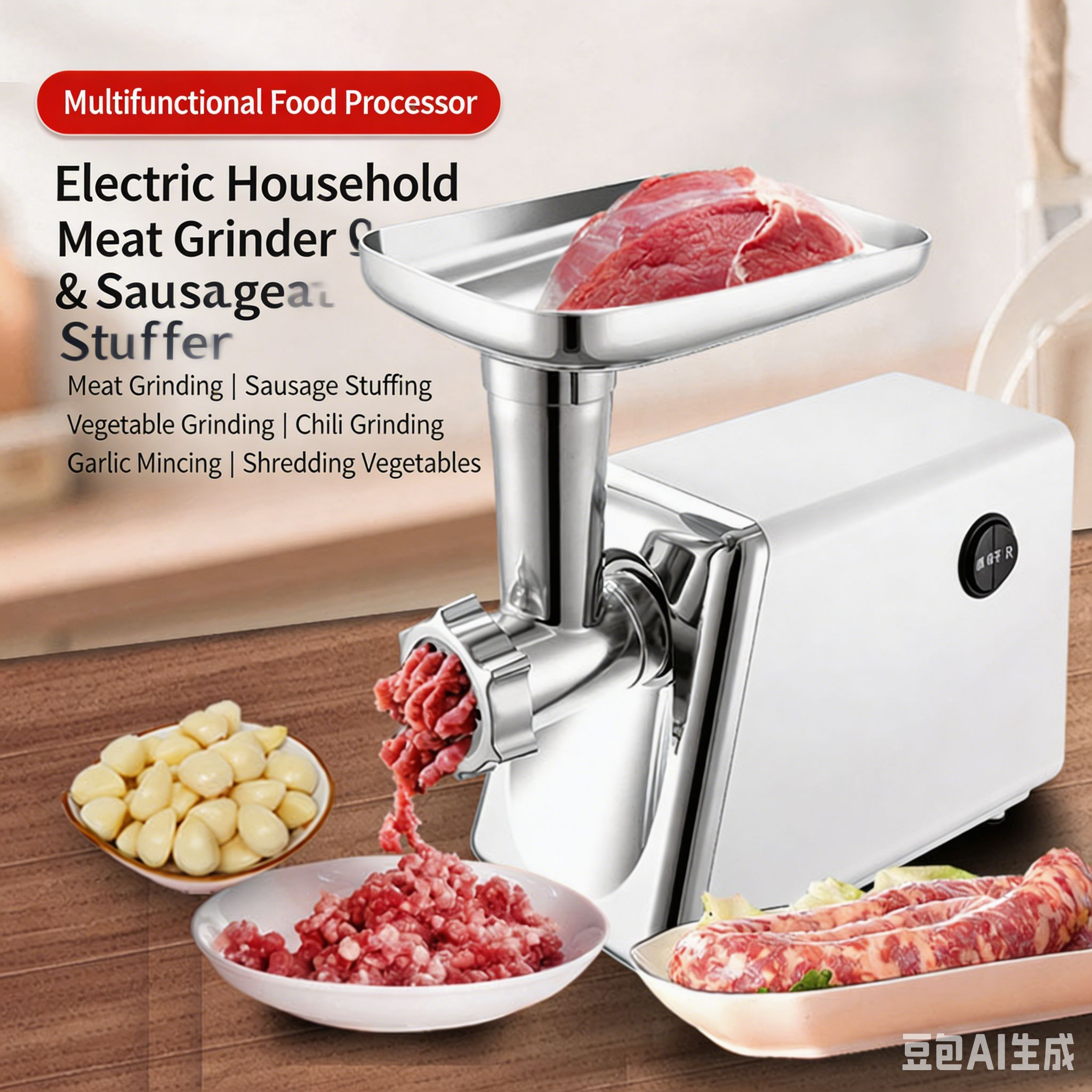 Multifunctional Electric Meat Grinder & Sausage Stuffer for Home Use, Minces Chili, Garlic & Vegetables