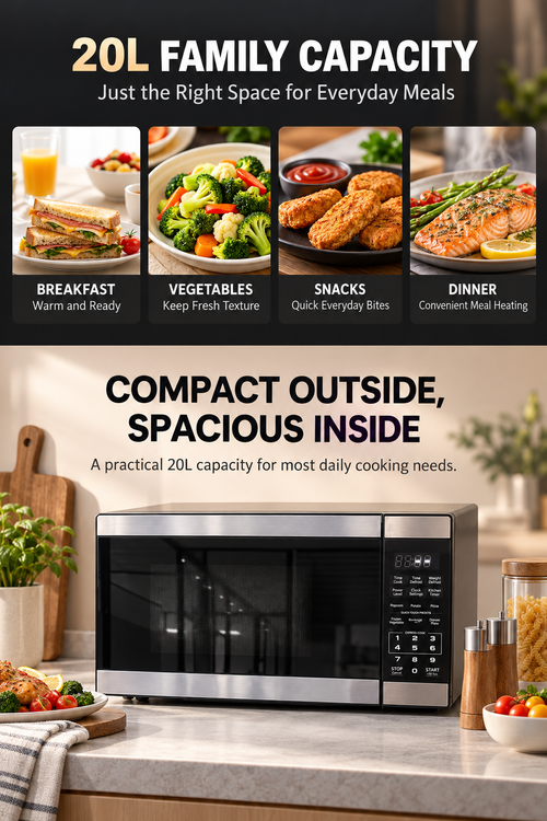 🔥 20L Digital Microwave Oven – 700W Fast Heating | Touch Control | 5 Power Levels | Perfect for Every Kitchen!