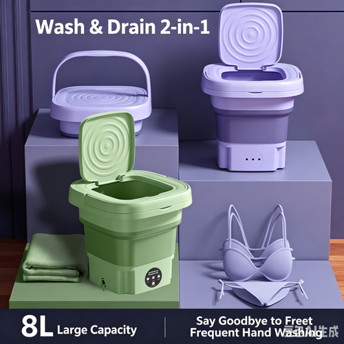 Plug-In Foldable Dual-Basin Mini Washer | No Setup, for Underwear & Socks