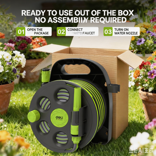 15m Deli Hose Reel | Multi-Spray Gun for Garden & Car Wash