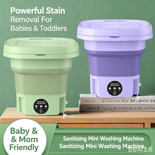 Plug-In Foldable Dual-Basin Mini Washer | No Setup, for Underwear & Socks