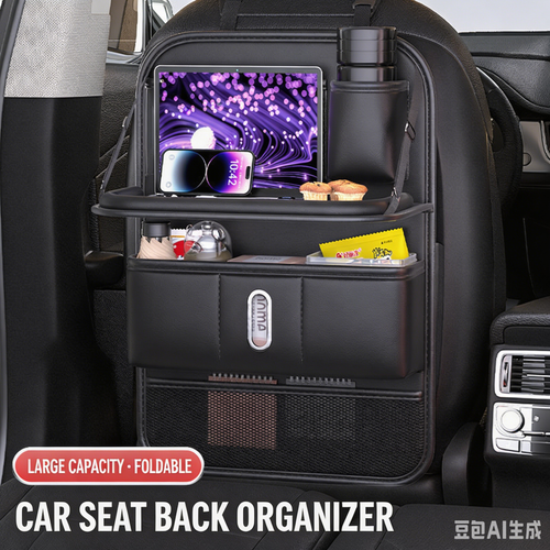 Multi-Function Car Seat Back Storage Bag | Foldable Table, Tissue Box & Trash Bin