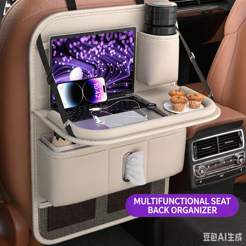 Multi-Function Car Seat Back Storage Bag | Foldable Table, Tissue Box & Trash Bin