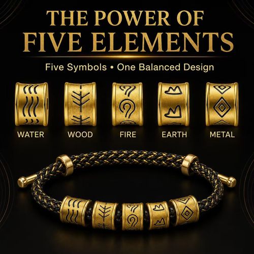 🔥Mens Sand Gold Five Elements Bracelet – Adjustable Symbolic Fortune Bracelet