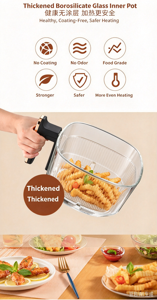 isual Air Fryer Oven, Glass Liner, Zero Coating, No Flip Required for Home Kitchen