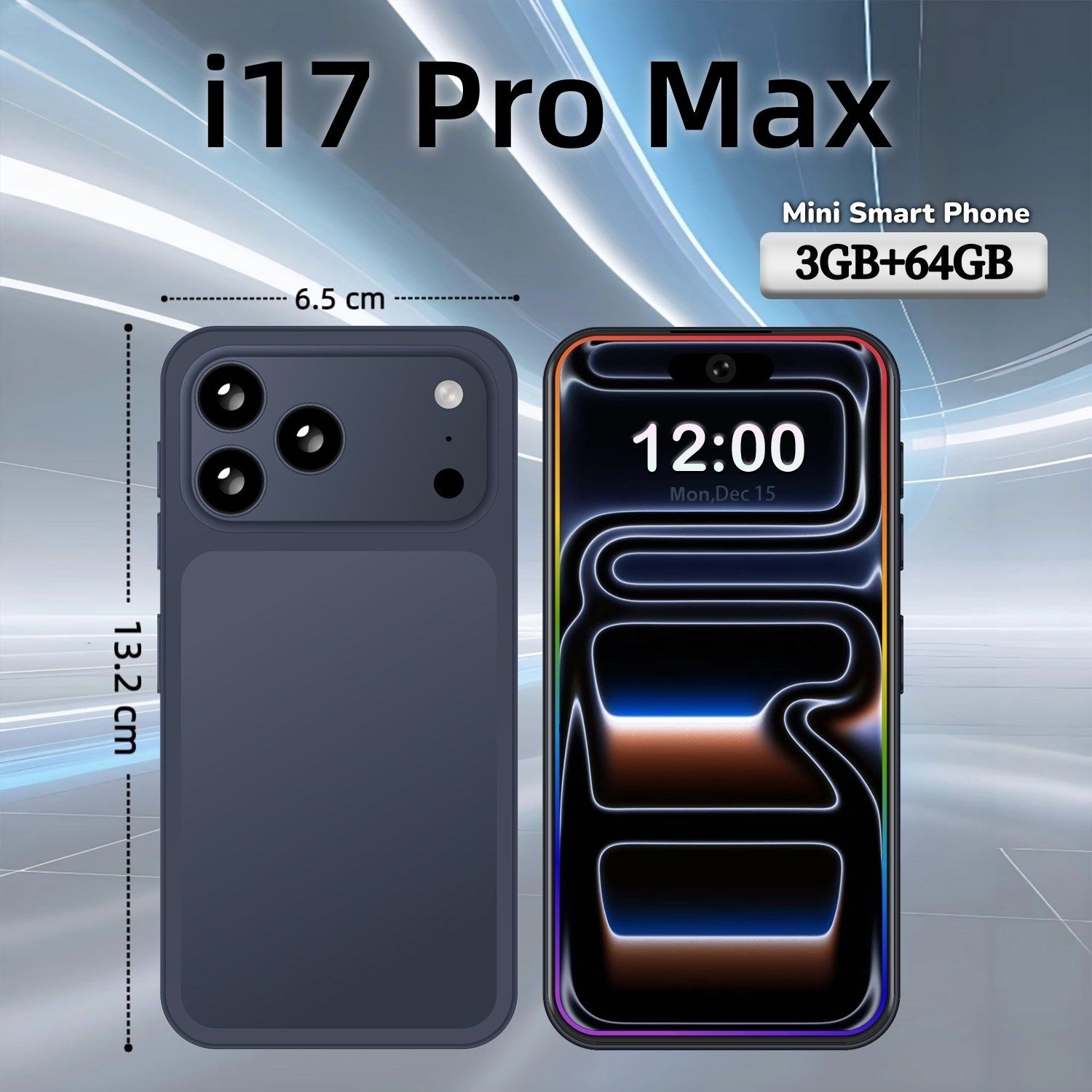 New Mini i17 Pro Max White Label Smart Phone 5.3 HD Screen 3GB+64GB Storage Android 15 72MP 108MP Dual Camera Dual SIM Unlocked Cheap Mini Mobile Phone (Non-Apple)