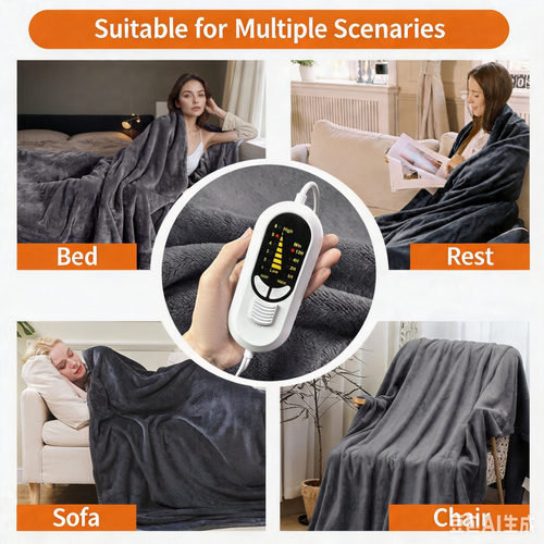 Intelligent Thermostat Far Infrared Heated Throw, Soft Flannel Warm Blanket