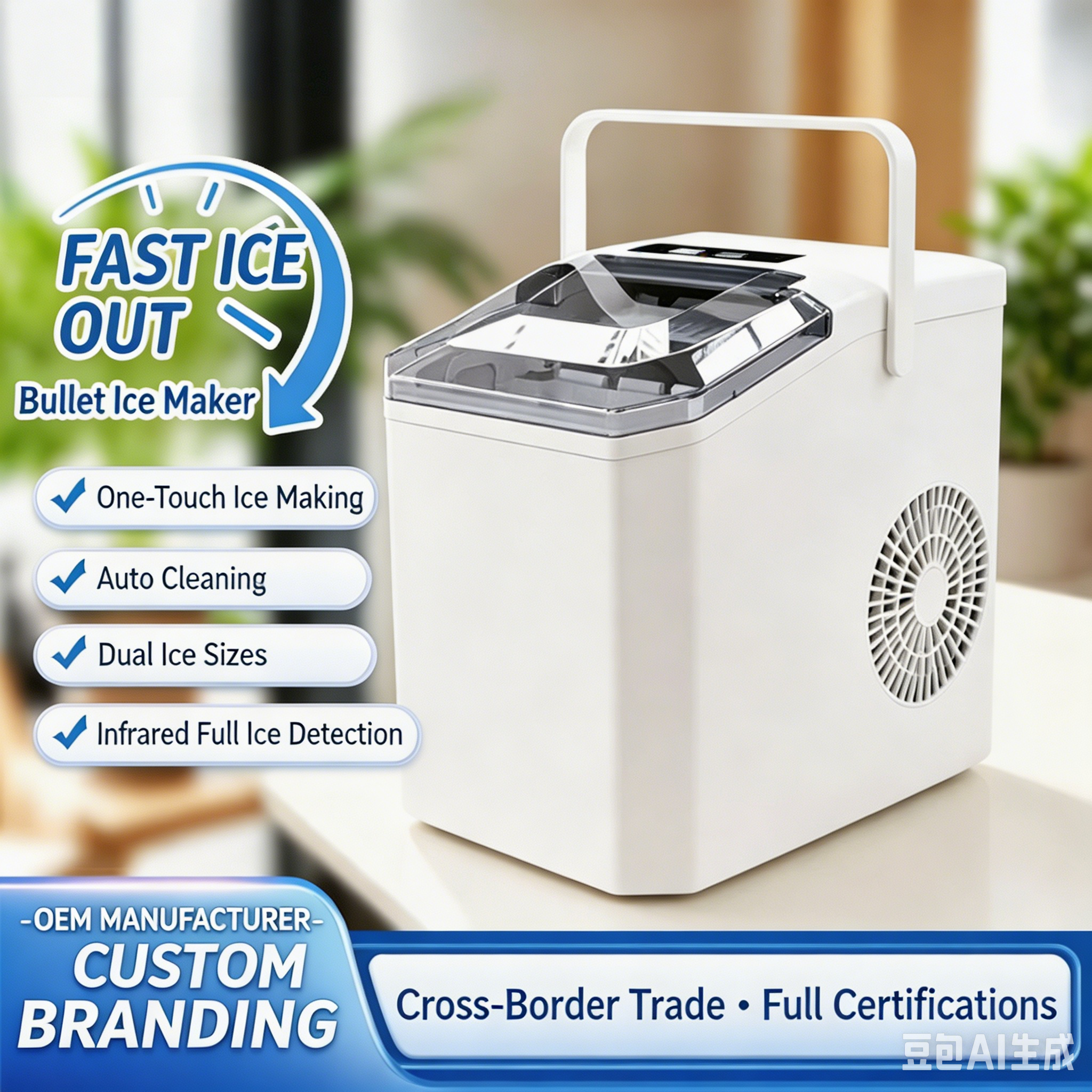 Portable Ice Maker, Automatic Fast Ice Machine with Self-Cleaning Function, Home & Commercial