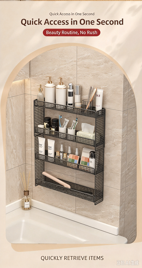 No Drill Over The Door Bathroom Storage Rack, Slim Narrow Gap Wall Mount Multi-Tier Organizer, Wall Hanging Bathroom Shelf for Cabinet Side & Small Space