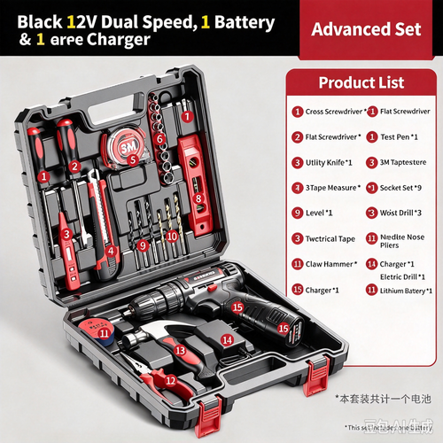 Multifunctional Rechargeable Cordless Drill Driver Set, Lithium Battery Pistol Grip Electric Screwdriver, Portable Power Tool Kit for Household Drilling, Wood & Metal DIY Projects