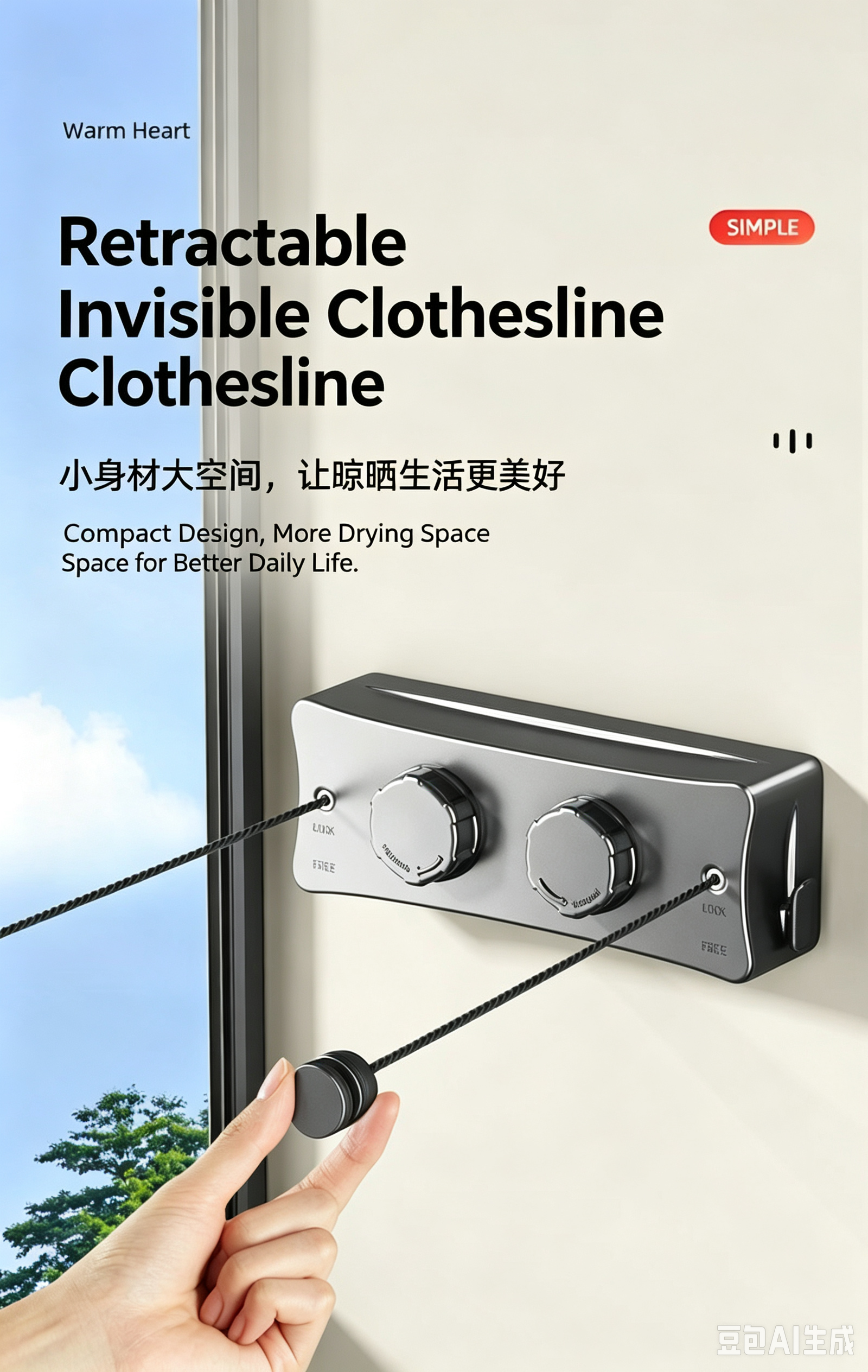 ✨Retractable Invisible Clothesline, Double Wire 304 Stainless Steel Washing Line, No Drill & Drill Mount Adjustable Clothes Drying Rope, Heavy Duty Anti-Sag Indoor Outdoor Laundry Line