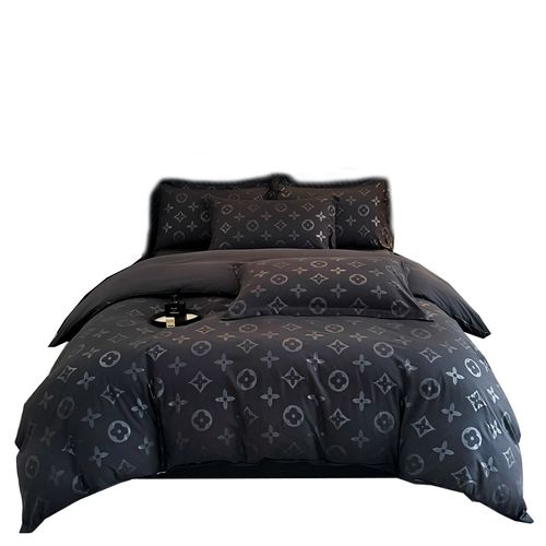 New Black 4-Piece Washed Cotton Bedding Set – Duvet Cover & Sheet Style, Men's Premium Bedding（220*240）