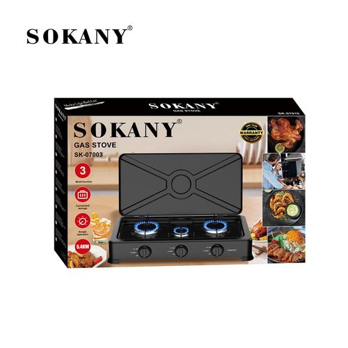 🔥 SOKANY 3-Burner Gas Stove SK-07003 | 5.4KW Powerful Cooking | Durable Metal Body | Convenient Home Kitchen Stove