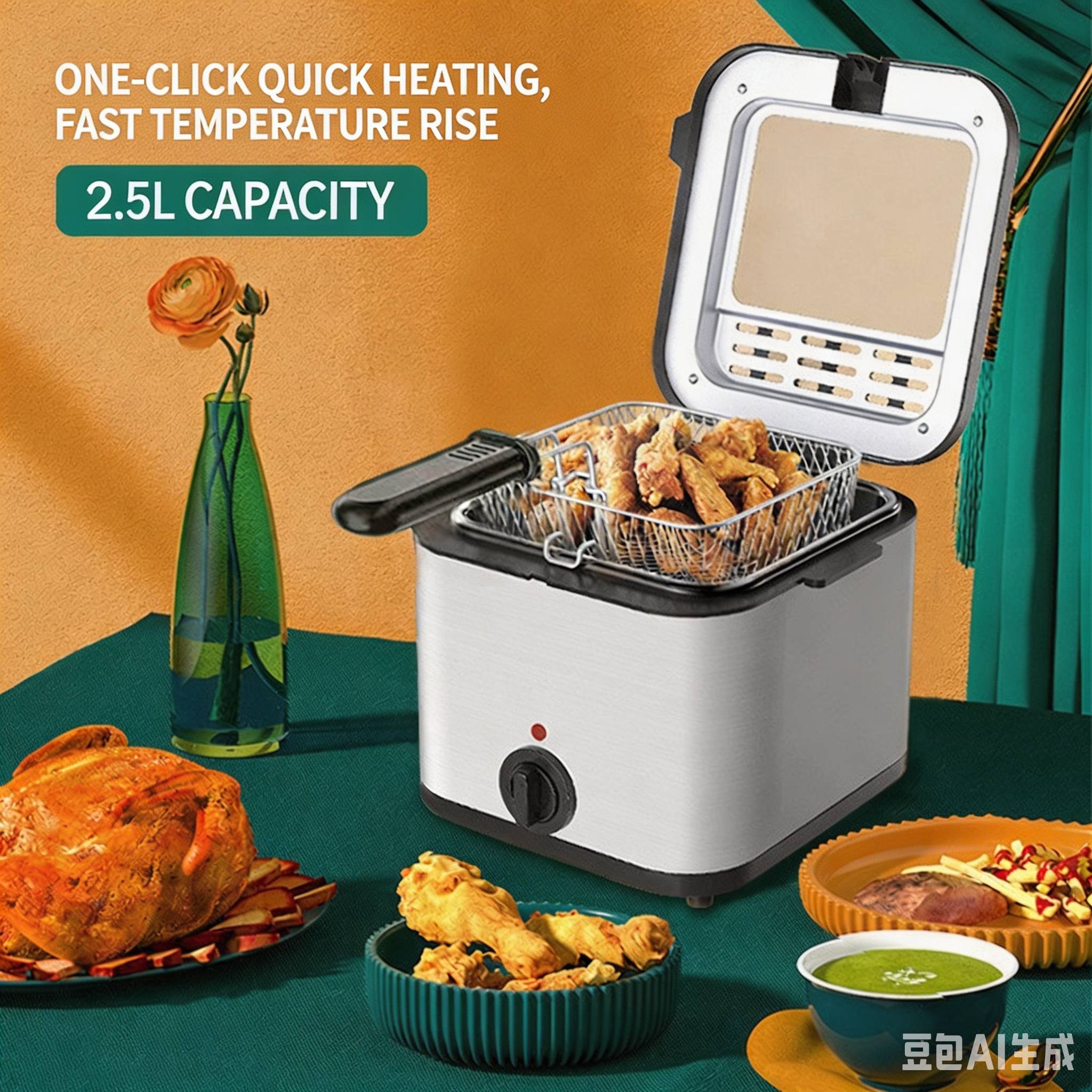 2.5L See-through Deep Fryer, Home Use Large Size Fryer for Fried Foods