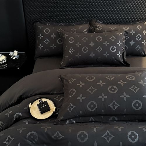New Black 4-Piece Washed Cotton Bedding Set – Duvet Cover & Sheet Style, Men's Premium Bedding（220*240）