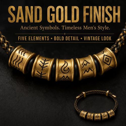 🔥Mens Sand Gold Five Elements Bracelet – Adjustable Symbolic Fortune Bracelet