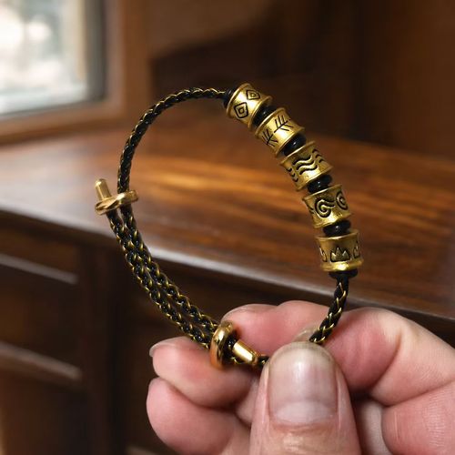 🔥Mens Sand Gold Five Elements Bracelet – Adjustable Symbolic Fortune Bracelet