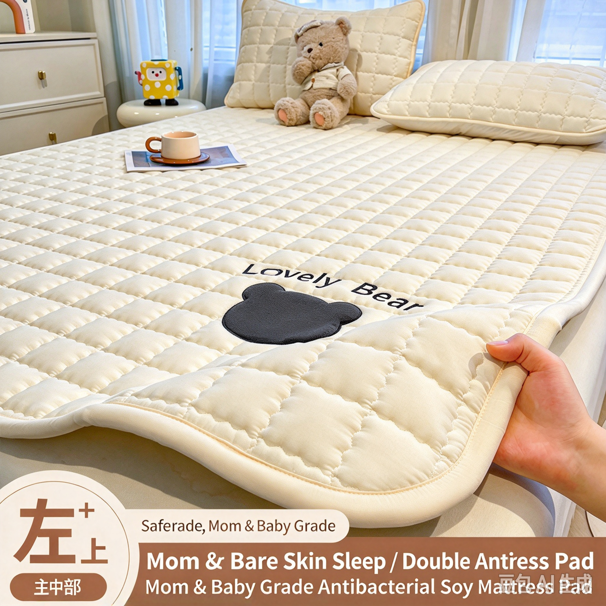 Class A Thin Baby Bed Mattress Pad, Non-Slip Mattress Protector Bed Topper（180*200）