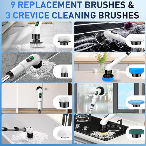 Multifunctional Wireless Electric Cleaning Brush with Digital Display, Telescopic Auto-Cleaning Scrubber for Bathroom & Bathtub, Household Cleaning Tool